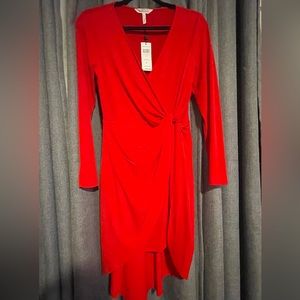 NWT Womens BCBGeneration Twist Front Surplice Dress Ribbon Red Long Sleeve S